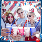 120 Pcs Plastic Straws Red Blue White Star Shaped Straws Patriotic Disposable Drinking Cute Straw for Veterans Day 4th of July Independence Day Party Beverage Cocktail Remembrance Supplies