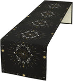 Sun Moon Table Runner - Magical Leaves Mysterious Western Traditional Elements Black White Table Runner for Party Living Room Home Kitchen Dinner - 13x36 Inch