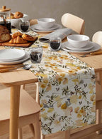 Vintage Orange Flower Cotton Linen Table Runner for Dining Kitchen, Wedding Outdoor Party Tablerunners Decoration, Farmhouse Botanical Floral Retro Dresser Scarf Coffee Tablecloth Runners 13x36 Inches