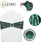 100 Pcs Chair Sashes Sequin Stretch Chair Bands Dark Green Spandex Polyester Bows for Party Hotel Wedding Banquets Decoration - Hunter Emerald Green