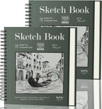 Sketch Book 8.5"x11", Spiral Sketchbook Pack of 2, SuFly 200 Sheets (68 lb/100gsm) Acid Free Sketch Pads for Drawing for Adults Spiral Bound with Hard Cover for Kids & Adults, 100 Sheets Each