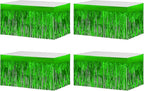 4 Pack Metallic Foil Fringe Tinsel Table Skirts,29x108 Inch Party Disposable Table Skirt Banner for Hotel Banquet Parade Floats Mardi Gras Holiday Birthday Wedding New Year Party Decoration(Green)