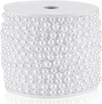 Half-Round Pearl Bead Garland String 27 Yards, 6MM Flat Pearl Beaded Spool Roll Crafts for Wedding Party Decoration(White)