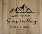 Andaz Press Large Wooden Welcome Sign for Wedding, Rustic Welcome Sign 16" x 20" Custom Names Mountain Woodland Wedding Signage English Oak MDF Wood Finish Wedding Reception Indoor Outdoor Signs