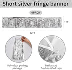 Silver Birthday Decorations Tinsel Garland Parade Float Decorations for Trailer 4Pack 12FT Disco Party Decor Ceiling Fringe Banner Backdrop for Christmas Streamers Party Decorations