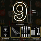 Number 9 LED Neon Sign Backdrop Birthday Party Decoration, 11.3" Height Warm White Marquee Numbers Nine Light Up Sign for Wedding Anniversary Window Wall Table, Indoor Battery Operated or USB
