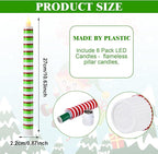 6 Pcs Christmas Flameless Taper Candles 10.6 Inch Red Green and White Striped Dots Candles Battery Operated LED Christmas Candlesticks for Xmas Centerpiece Holiday Party Decor