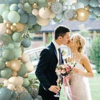 Dusty Blue Sage Green Balloon Arch Kit, Pastel Blue Green Sand White Gold Confetti Balloons Garland Kit for Wedding Bridal Boho Birthday Party Backdrop Decorations