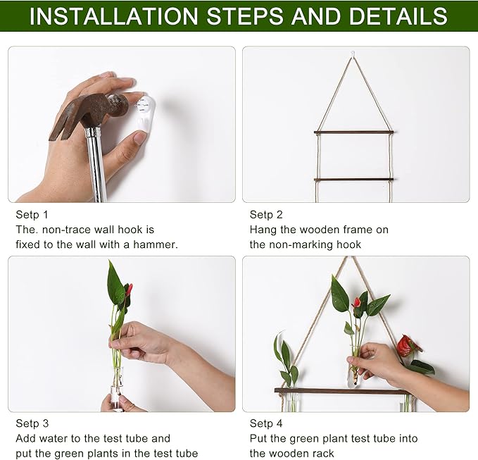 YIBOT Propagation Stations,3 Tiered Wall Hanging Terrarium with Wooden Stand,Mini Glass Test Tubes Vase,Propagation Tubes for Hydroponic Cutting Home Garden Office Decor Plant Lover Gift