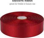 Deep red Solid Satin Ribbon 1 Inch 50 Yards Solid Polyester Fabric Ribbon for Gift Wrapping Wedding Christmas Baby Shower Birthday Party Decoration Handmade Immortal Flower Craft