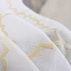 Sheer Curtains Beige 63 Inches, Rod Pocket Voile Drapes for Living room, Bedroom, Embroidered Moroccan Tile Lattice Design Window Semi Crinkle Curtain Panels for Yard, Parlor, Set of 2, 52"x 63".