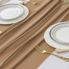 2 Pack 10 Ft Chiffon Table Runner Brown Gauze Long Table Runners 27x120 Inches Sheer Tulle Table Runner for Rustic Wedding Reception Bridal Shower Decorations Birthday Party
