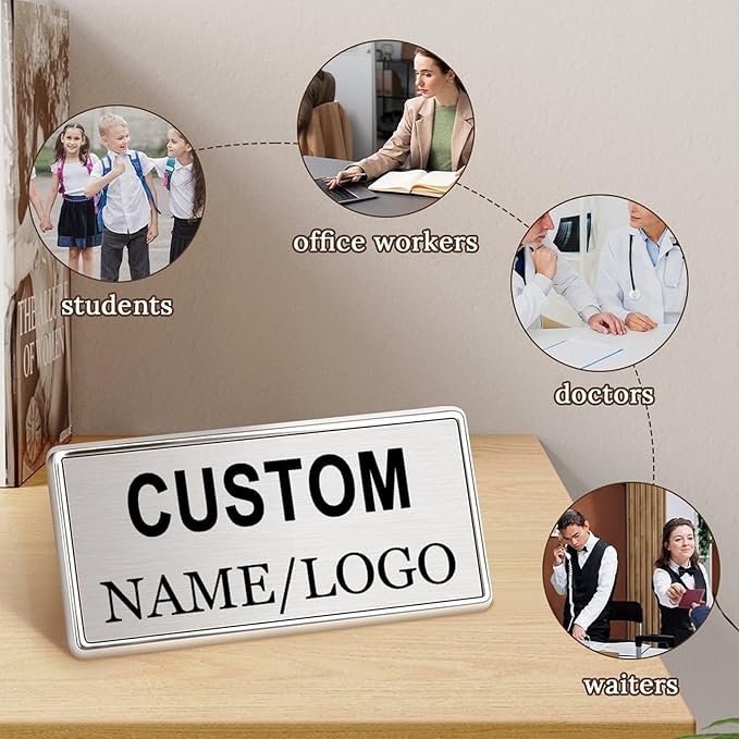 Custom Name Tags ID Badges with Logo Name Personalized Name Badges Name Tag ID Badges with Pin Backing Customizable Name Tags for Business Offices Stores Restaurant, 1.5x2.8 in, 200PCS