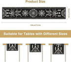Ancient Abstract Pattern Table Runner, Tree of Life Eagle Dragon Boat Rudder Black and White Table Runner 13x60 Inch