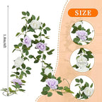 Lavender Artificial Rose Garlands Rose Vines Leaves Banners Hanging Floral Garland Fake Rose Flower Vine for Wedding Arch Ceremony Home Garden Outdoor Party Wall Decorations