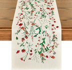 Artoid Mode Floral Leaves Christmas Table Runner, Wild Flowers and Grasses Winter Kitchen Dining Table Decoration for Home Party Decor 13x108 Inch