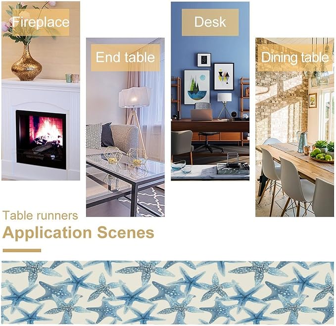 Starfish Plaid Table Flag Green Plaid and Marine Life Starfish Kitchen Table Flag Suitable for Birthday Party Restaurant Decoration Outdoor Picnic 13 * 60 Inch