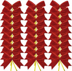 30pcs 3-1/2" Christmas Red Velvet Twist Tie Bows for Christmas Gift Wrapping with Fish Tails (Red Velvet Bow)