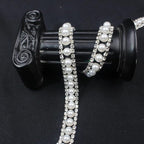 PEARLY JUN 1 Yard Pearl Rhinestone Trim Chain Silver Crystal Fringe Diamond Applique Ribbon String Tassel Strip (Silver-150, 1 Yard)