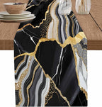 Geometric Black Marble Cotton Linen Table Runner for Dining Kitchen, Wedding Outdoor Party Tablerunners Decoration,Farm Marble Liquid Ripple Abstract Dresser Scarf Coffee Tablecloth Runners 13''x120''