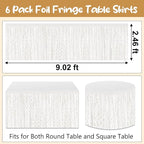 6 Pack 29 x108 Inch Macaron White Wave Foil Fringe Table Skirts Metallic Banner for Tinsel Streamer Garland Backdrop for Parade Floats, Mother's Day, Easter, Wedding, Birthday Party Decoration