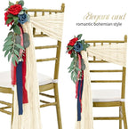 50 PCS Cheesecloth Chair Sashes Bows Wedding Aisle Decorations Chair Ribbon Ties Back Sash for Wedding Party Events Banquet Chair Cover Decoration (Ivory)