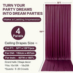 PartyVillage 20ft×15ft Burgundy Backdrop Curtain for Wedding Parties, 4 Panels Wrinkle Free 15 FT Long Polyester Photo Backdrop Drapes Back Drop Cloth for Birthday Photography Background