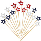 Minisland Mixed Red Blue White Star Cocktail Picks, 5.5 Inch Long Bamboo Fancy Toothpicks for Appetizers, Decorative Independence Day Party Food Drinks Garnish Fruit Skewer Sticks 50 Counts - MSL435