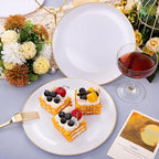 Festiva 50Pcs Gold Plastic Plates - 9 Inch White Plastic Plates with Gold Rim - Disposable Dinner Plates - include 50 salad&pasta Plate Perfect for Party&Wedding&Thanksgiving &Christmas