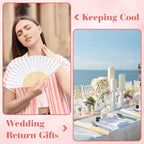 48 Pieces White Hand Held Bamboo Folding Fans Paper Fans Handheld for Women Foldable Girls Wedding Decoration Church Home Party Favors Summer