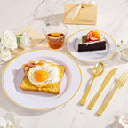 SUT 175 Pcs White and Gold Plastic Plates, Plastic Dinnerware Set for 25 Guests, Disposable Plates and Napkins Party Supplies, Gold Silverware, Plates, Cups and Napkins Sets for Party, Weddings