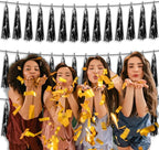 3P Metallic Fringe Tassel Banner Garland Foil Tinsel Streamer Wall Hanging Curtain Backdrop Banners for Parade Floats, 2024 Graduation Decorations, Father’s Day Party Decoration(Black)