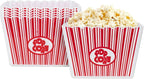 Hedume 6 Pack Popcorn Containers, Plastic Movie Theater Style Popcorn Container Set, Red & White Striped Classic Popcorn Boxes for Movie Night, Reusable (Square, 9" x 9" x 6")