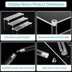 2PCS Large Acrylic Display Risers, Perfume Stand Organizer, Clear Acrylic Shelf Risers for Display Stands for Food, Tabletop Use, Amiibo Funko POP Figure, 3 Tier Clear Cupcake Stand Risers