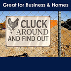 Funny Chicken Tin Sign - "Cluck Around and Find Out" Farmhouse Wall Decor for Kitchen, Coop, Garden - 8x12 inch Rustic Metal Gift