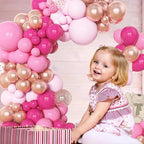 Amandir 153pcs Pink Balloon Garland Arch Kit, Different Sizes 18 12 10 5 inch Hot Pink Latex Metallic Confetti Rose Gold Balloons for Birthday Baby Shower Wedding Party Decorations