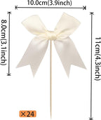 24 PCS Bow Cupcake Toppers Bowknot Coquette Bow Girls Birthday Cake Decorations Bow Cake Toppers Bowknot Cupcake Picks for Baby Shower Birthday Wedding Bridal Engagement Party Supplies Beige