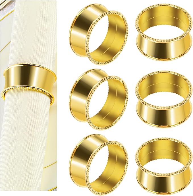 20 Pcs Stainless Steel Bead Side Napkin Rings Delicate Serviette Buckles (Gold)