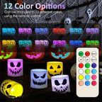 Halloween Flameless Candles - 3 Pack Colored Battery Operated Pumpkin Ghost Face Candles,LED Muti Color Grimace Night Light,Scary Halloween Decor,Fall Table Centerpieces, Spooky Home, Day of The Dead
