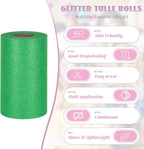 Glitter Tulle Rolls 6" by 50 Yards - Sparkle Fabric Ribbon With Sequins for DIY Tutu Skirt, Wedding, Birthday Party Decoration (Green)