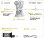 Brightown 300 LED Curtain Lights for Bedroom 9.8 FT Hanging Window Lights with Remote, Connectable, 8 Modes, Waterproof Fairy Lights for Outdoor Indoor Valentine's Day Christmas Holiday Party, Pink