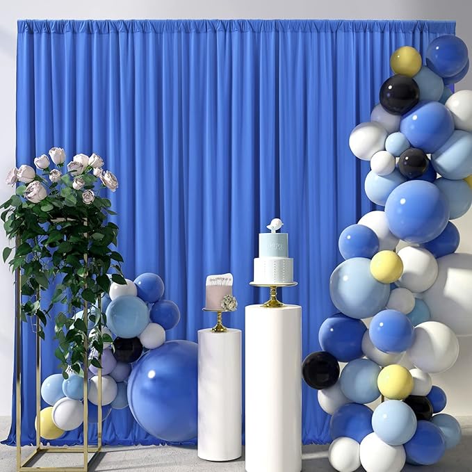 AK TRADING CO. 10 feet Wide x 12 feet Long Polyester Backdrop Drapes Curtains Panels with Rod Pockets - Wedding Ceremony Party Home Window Decorations - (Royal)