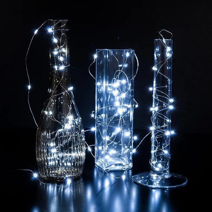 24 Pack White Fairy Lights 7Ft 20 LED Twinkle String Lights 3 Modes Battery Operated Waterproof Firefly Starry for Mason Jar Party Wedding Christmas Valentines Day Table Centerpieces,Cold White