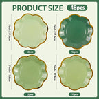 48Pcs Sage Green Scalloped Party Plates - 7inch Gold Foil Gradient Green Dessert Paper Plate Disposable Cake Plates for Birthday Bridal Baby Shower Wedding Party Decorative Supplies