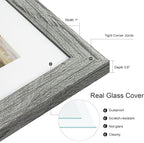 8.5x11 Picture Frame Set of 2, Gray Certificate Document Frames with Glass Collage Frame, Display Pictures Two 5x7 With Mat or 8.5 x 11 Without Mat - Horizontal or Vertical Wall Mounting