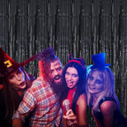 GOER 3.2 ft x 9.8 ft Metallic Tinsel Foil Fringe Curtains Party Photo Backdrop Party Streamers for Halloween,Birthday,Graduation,New Year Eve Decorations Wedding Decor (4 Packs,Black)