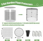 5 Packs Garden Plant Protectors from Animals,Metal Plant Cage Chicken Wire Cloche with Ground Stakes and Nylon Tie,Garden Plant Protectors for Flower Vegetable to Keep Animals Out-11.8"x 12.6"