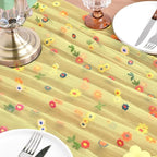 Joanlody Yellow Embroidery Daisy Fall Thanksgiving Table Runner Florals Seasonal Tulle Table Runner Holiday Kitchen Dining Table Decoration Wedding Party