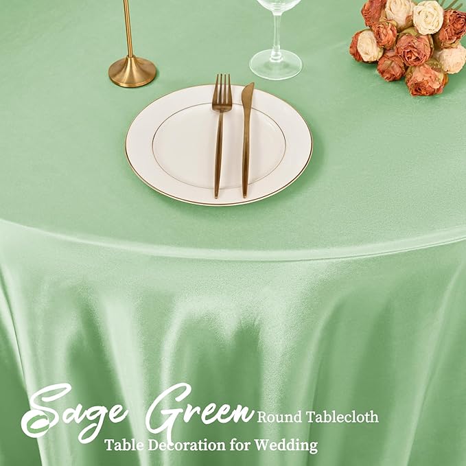 fani 12 Pack 120 Inch Sage Green Satin Tablecloth - Silky Round Tablecloth Overlay Smooth Fabric Table Cover, Bright Table Decoration for Wedding Party Banquet Events Restaurant Kitchen Dining