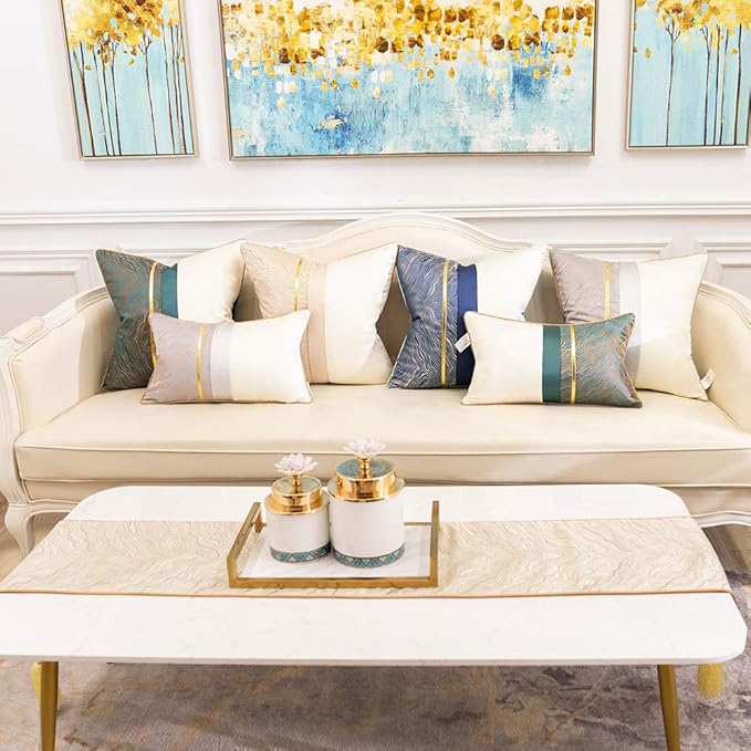 Avigers 12 x 59 Inch Decorative Luxury Abstract Striped Beige Table Runners with Tassels for Home Living Room Bedroom Art Decor Wedding